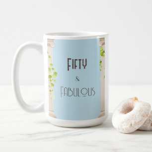Elegant Fifty Fabulous Birthday Greek Theme Blue Coffee Mug