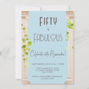 Elegant Fifty Fabulous Greek Theme Blue Birthday Invitation