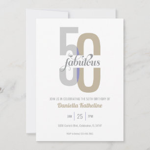 Elegant Fifty & Fabulous Modern 50th Birthday Invitation