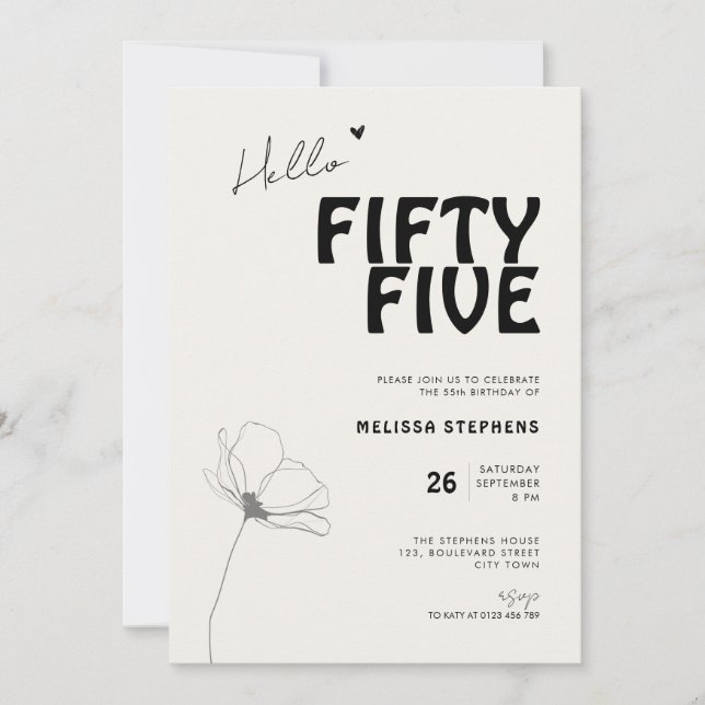 Elegant Fifty Five Bold Typography 55th Birthday Invitation (Front)