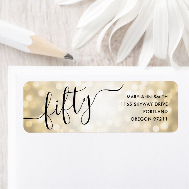 Elegant Fifty Gold Glitter Lights 50th Birthday (Insitu)