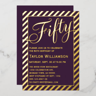 Elegant Fifty Plum Gold Foil 50th Birthday