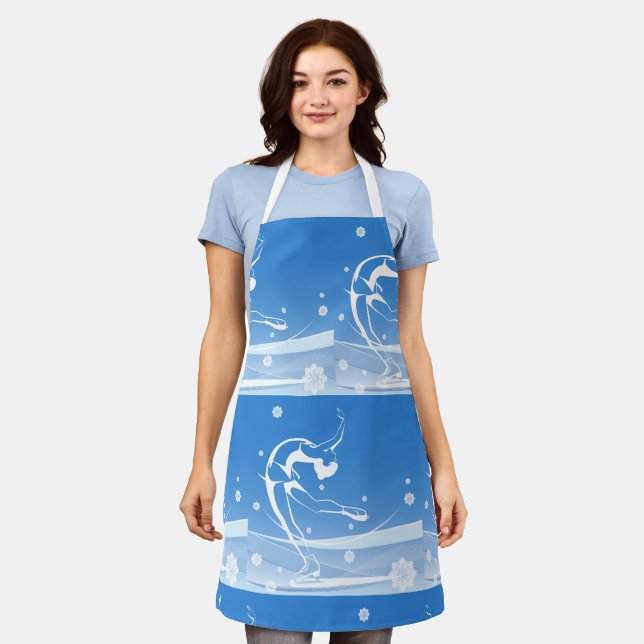 Elegant Figure Skater Silhouette Snowflakes Apron (Worn)
