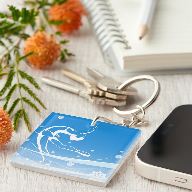 Elegant Figure Skater Silhouette Snowflakes Key Ring (Creator Uploaded)