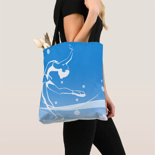 Elegant Figure Skater Silhouette Snowflakes Tote Bag