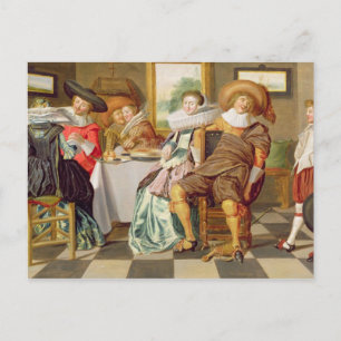 Elegant Figures Feasting at a Table Postcard