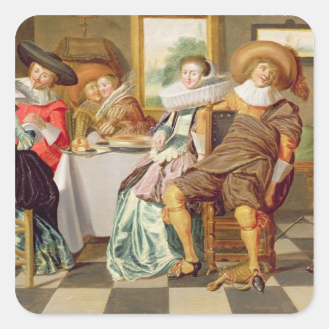 Elegant Figures Feasting at a Table Square Sticker (Front)