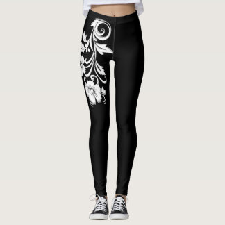 Elegant filigree floral Modern Black and white  Leggings