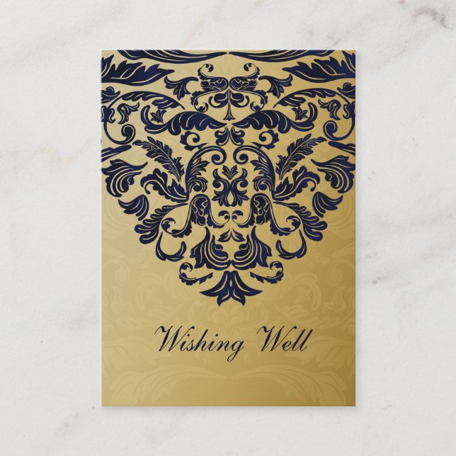 Elegant Filigree Navy Gold Wedding Enclosure Card (Front)