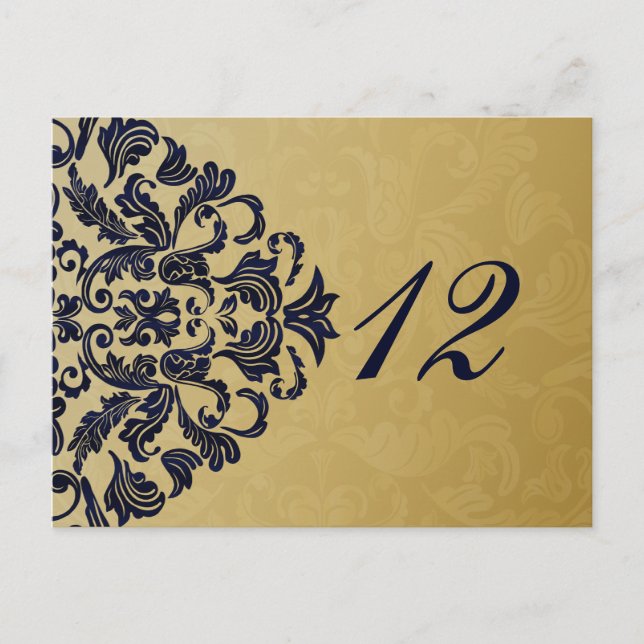 Elegant Filigree Navy Gold Wedding Postcard (Front)