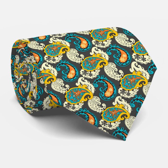 Elegant Filigree Paisley Swirls Pattern Tie (Rolled)