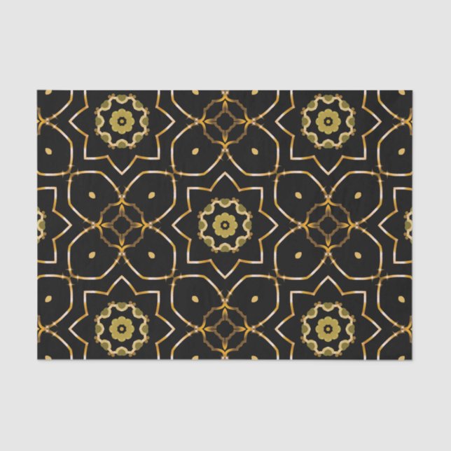 Elegant Filigree Sparkly Shiny Gold & Black Mosaic Tissue Paper (Front)