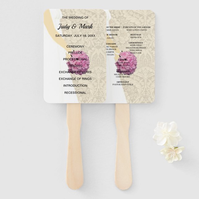 Elegant Filigree Wedding Gown Program Hand Fan (Front and Back)