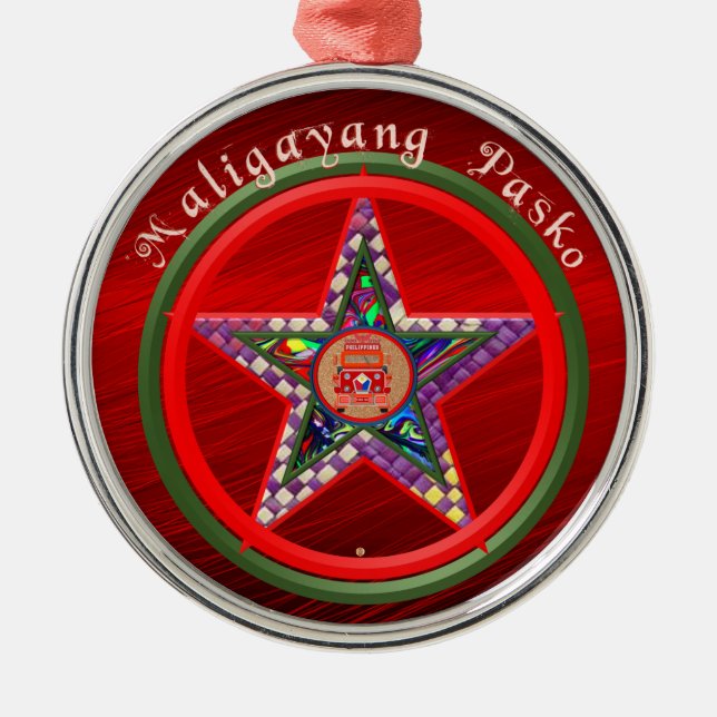 Elegant Filipino Christmas Parol & Jeepney Metal Tree Decoration (Front)
