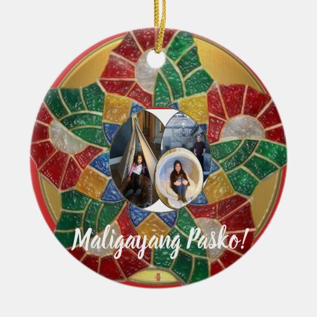 Elegant Filipino Parol Style, FilAm, Philippines Ceramic Tree Decoration (Front)
