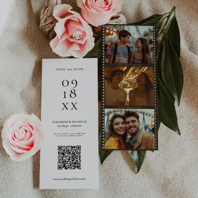 Elegant Film Strip Photo Booth | QR Code  Save The Date (Creator Uploaded)
