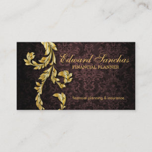 Elegant Financial Planner Gold Leaf Brown Business Card