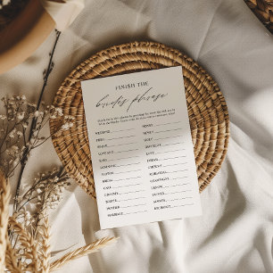 Elegant Finish the Bride's Phrase Bridal Game Card
