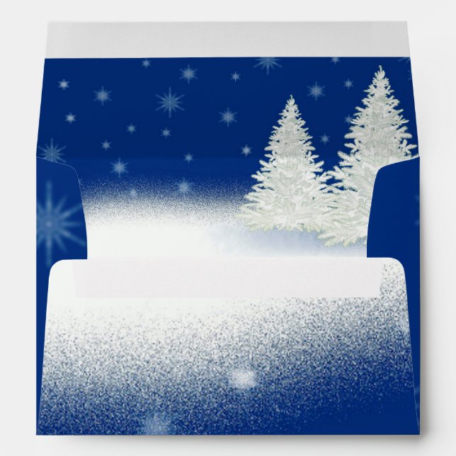 Elegant Fir Tree Winter Snow Wedding Envelope (Back (Bottom))