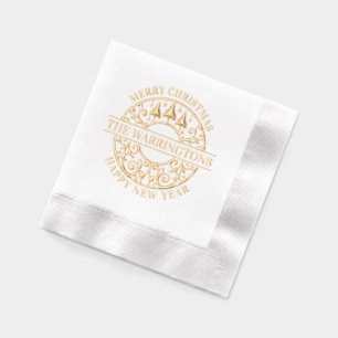 Elegant Fir Trees Stars Lacy Filigree Family Name Foil Napkins