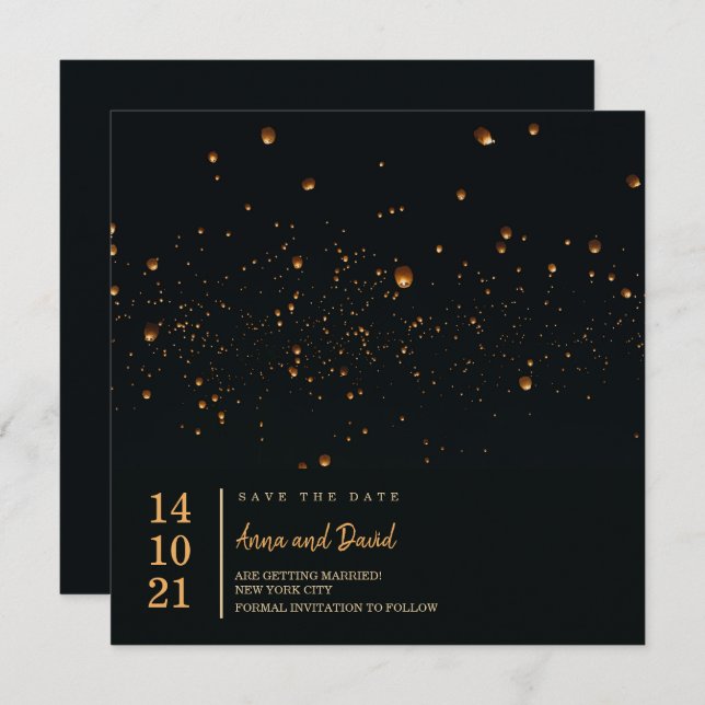 Elegant Fire Sky Lantern Save The Date Invitation (Front/Back)