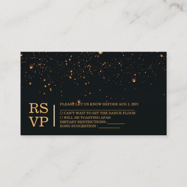 Elegant Fire Sky Lantern Wedding RSVP Card (Front)