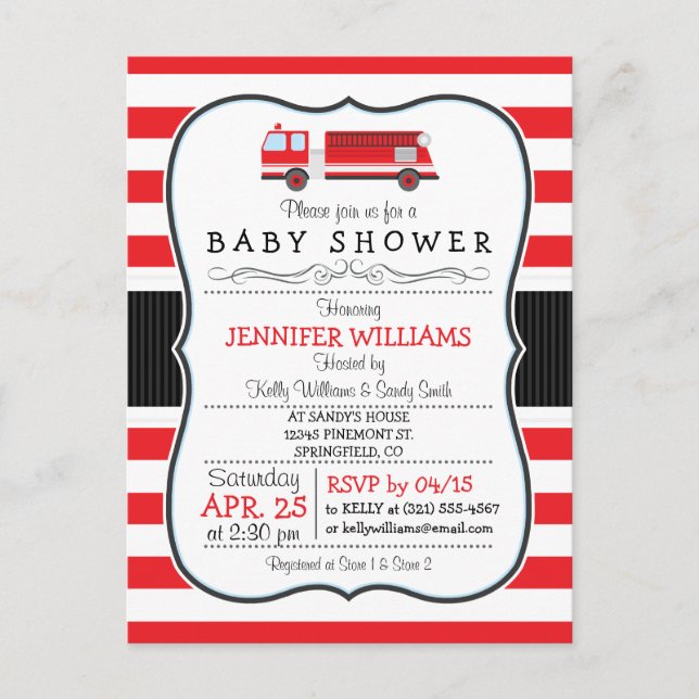 Elegant Fire Truck Baby Shower Invitation (Front)