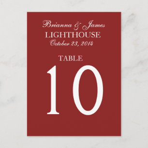 Elegant Firebrick Red Wedding Table Number Card