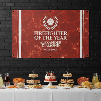 Elegant Firefighter of the Year Red Marble Banner