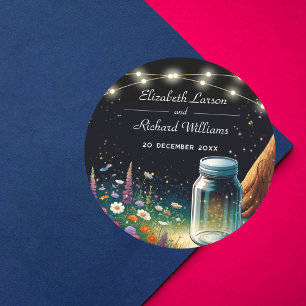 Elegant Firefly Rustic Wedding Invitation Classic Round Sticker