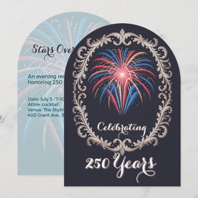 Elegant Fireworks 250 Years Celebration QR Code Invitation (Front/Back)