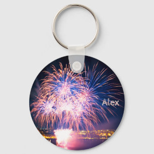 Elegant Fireworks Custom Name Key Ring