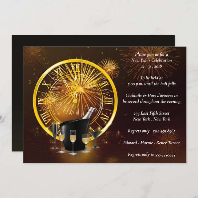 Elegant Fireworks Display New Years Eve Party Invitation (Front/Back)