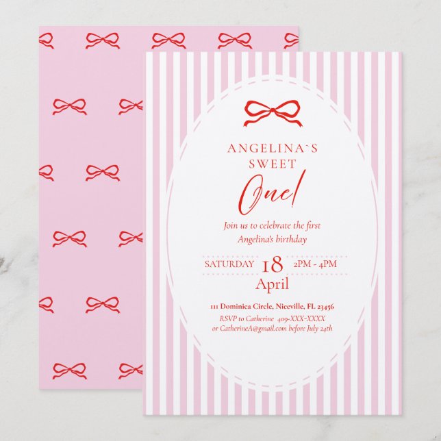 Elegant First Birthday Invitation. Invitation (Front/Back)