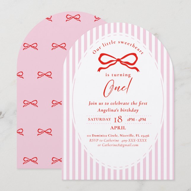 Elegant First Birthday Invitation. Invitation (Front/Back)