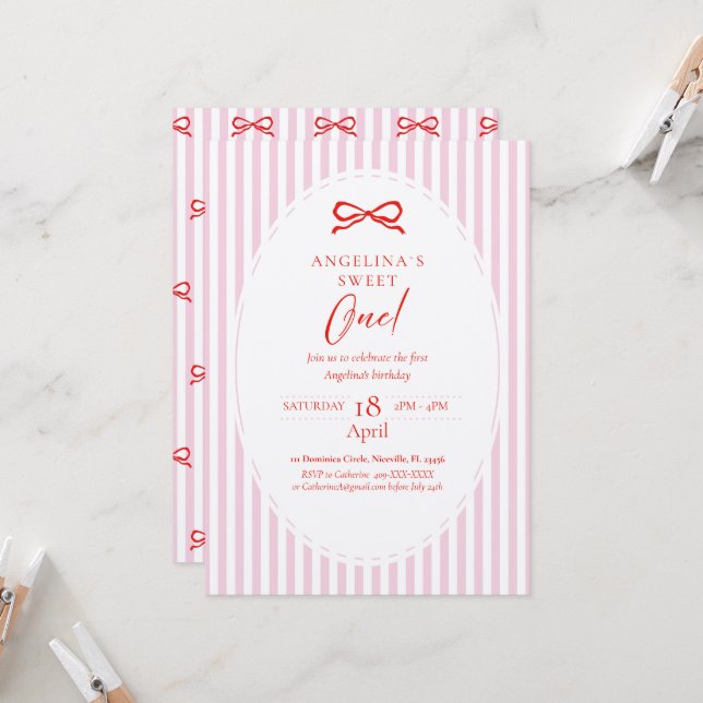 Elegant First Birthday Invitation. Invitation (Front/Back In Situ)
