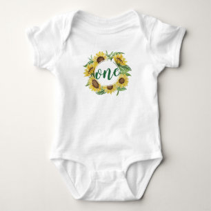 Elegant First Birthday Sunflower Wreath   Bodysuit