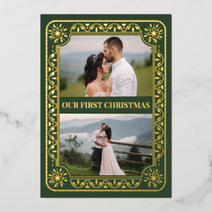 Elegant First Christmas 2 Photo Gold Custom Foil Holiday Card