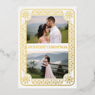 Elegant First Christmas 2 Photo Gold Custom Foil Holiday Card
