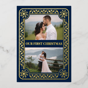 Elegant First Christmas 2 Photo Gold Custom Foil Holiday Card