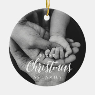 Elegant First Christmas as Family Photo Ceramic Tree Decoration