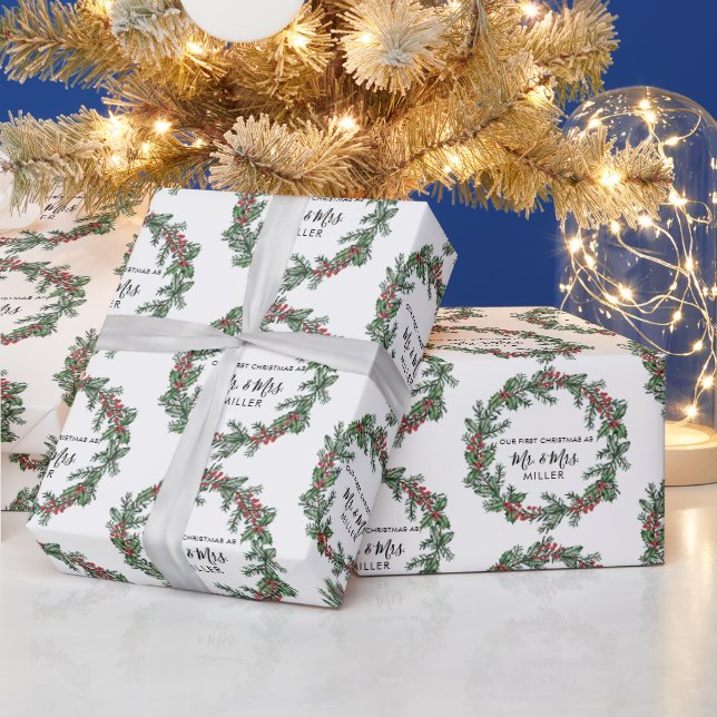 Elegant First Christmas as Mr. & Mrs.  Wrapping Paper (Holidays)