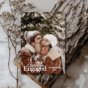 Elegant First Christmas Engaged Holiday Card