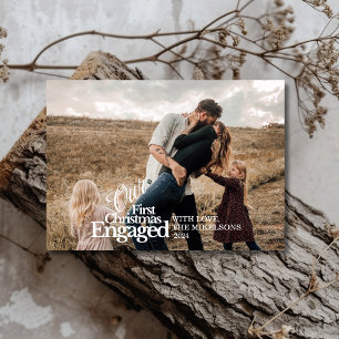 Elegant First Christmas Engaged Holiday Card