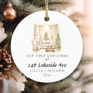 Elegant First Christmas in Our New Home Family Ceramic Tree Decoration