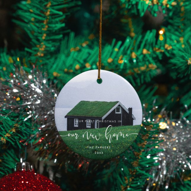 Elegant First Christmas in our new home Photo Ceramic Tree Decoration (Creator Uploaded)