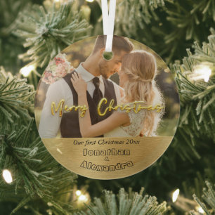 Elegant first Christmas Luxury gold Modern photo Glass Tree Decoration