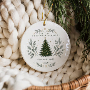 Elegant First Christmas Married Ceramic Tree Decoration