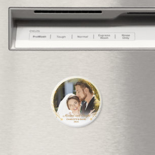 Elegant First Christmas Photo Newlywed Couple Gold Magnet