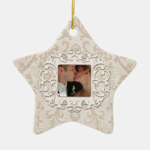 Elegant First Christmas Together Personalise Photo Ceramic Tree Decoration